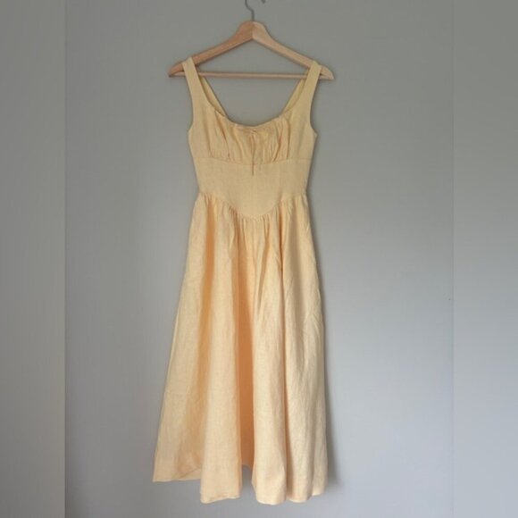 NEW Reformation Balia Linen Midi Dress in Parmesan Light Yellow | US 0 UK 4 - Picture 8 of 16